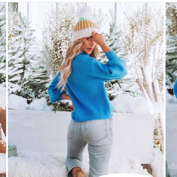 NEW Ready Set Snow Turtleneck Knit Sweater - Blue Size Large - Picture 4 of 10